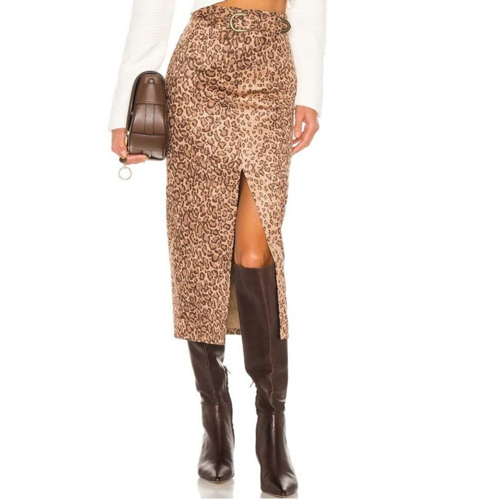 House of Harlow 1960 Revolve Ornella midi leopard skirt brown